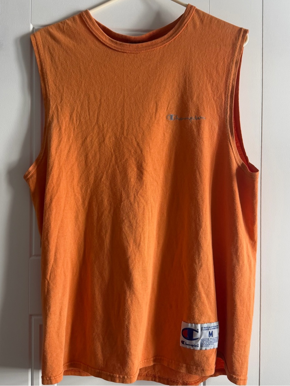 Champion Men’s Orange Sleeveless Tank with Subtle Logo